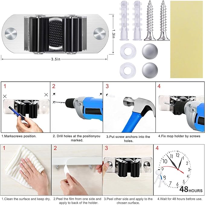 Mop and Broom Holder Wall Mount Heavy Duty Stainless Steel Wall Mounted Broom - Image 7