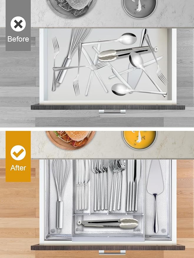 Silverware Organizer Metal Mesh, Drawer Organizer, Utensil Cutlery Tray - Image 5