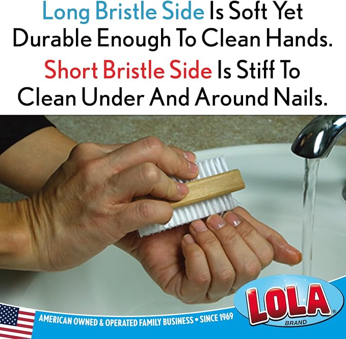 LOLA Classic Hand & Nail Wood Brush, 300 Pack, Heavy Duty 2 Sided Soft & Stiff - Image 2
