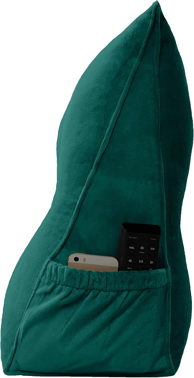 Triangular Reading Bed Rest Pillow Large Bolster Cushion Headboard Backrest Wedge Pillow with Removable Cover and Two Large Side Pockets (Green, 47 x 8 x 20 inches)