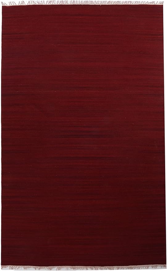 Rugsotic Carpets Hand Woven Flat Weave Kilim Wool ECO-Friendly Area Rugs - 8'x10', Rectangle Shape, Burgundy Color, Solid Plain Design, Low Pile Handmade Rugs for Living Room, Bed Room (D00111)