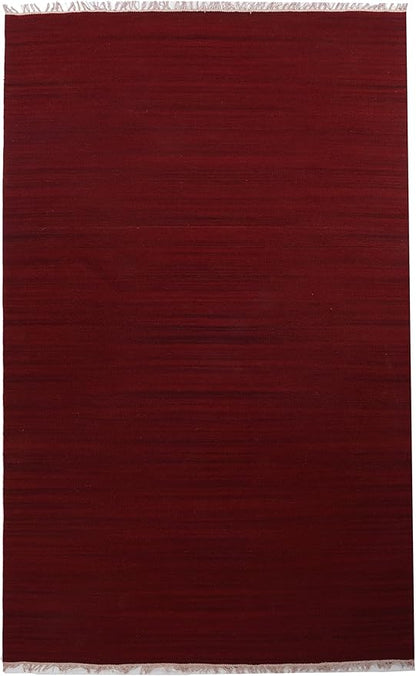 Rugsotic Carpets Hand Woven Flat Weave Kilim Wool ECO-Friendly Area Rugs - 8'x10', Rectangle Shape, Burgundy Color, Solid Plain Design, Low Pile Handmade Rugs for Living Room, Bed Room (D00111)