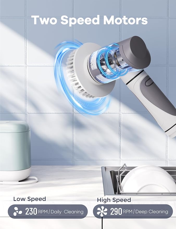 Electric Spin Scrubber, Power Scrubber Dual Speeds Cordless Shower Scrub Brush - Image 2