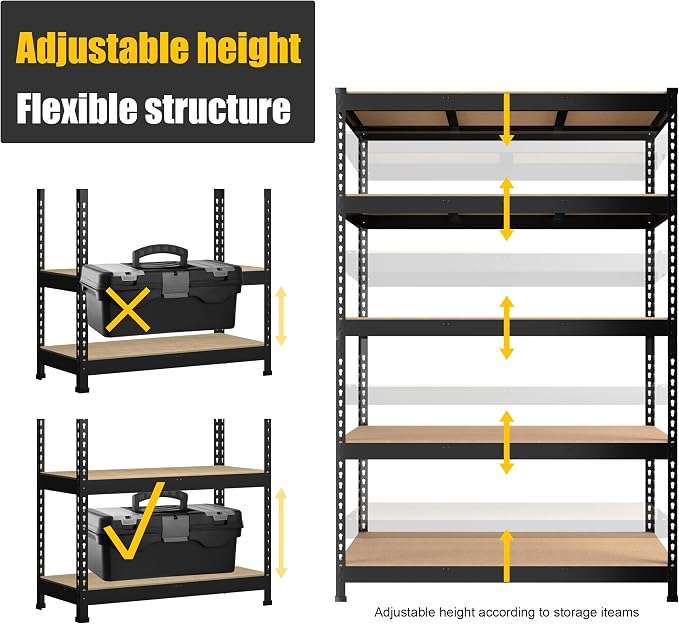 PrimeZone Heavy Duty Adjustable 5 Tier Garage Storage Shelves - Image 6