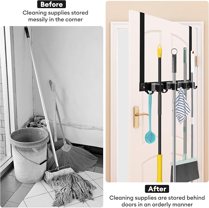 SLIIMU Over Door Movable Broom and Mop Hanging Holder - Image 5