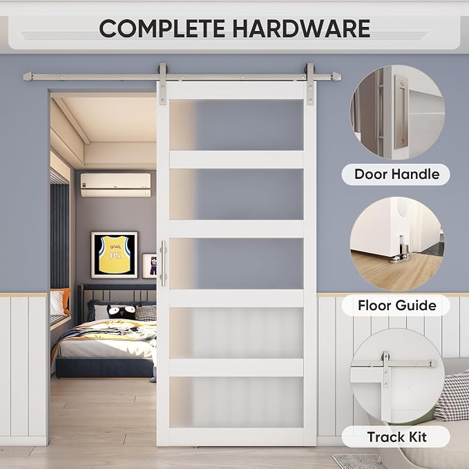 BARNSMITH 48in x 96in Glass Barn Door and 8FT Nickle Sliding Door Hardware - Image 5