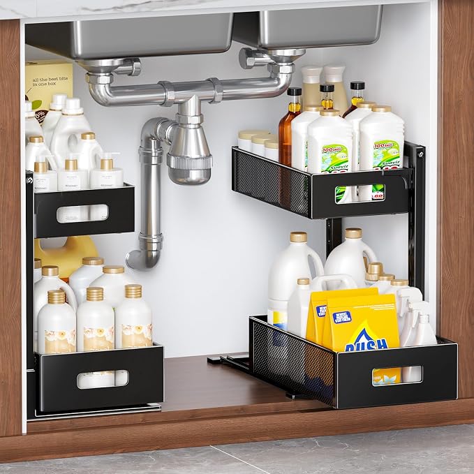 2 Pack Under Sink Organizer and Storage, Metal Under Kitchen Sink Organizer by TISTAYADirect