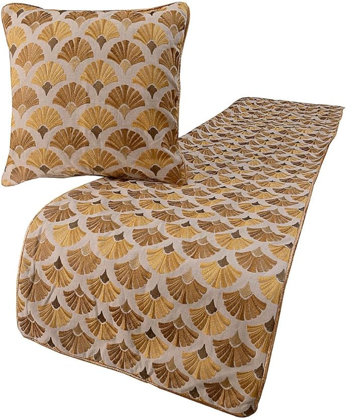 The HomeCentric King Queen Twin Beige & Yellow Gold Handmade Full 68"x18" Bed Runner Without Pillow Cover, Floral Embroidery Bed Scarf on Cotton Embroidery Fabric - Autumn Bloom