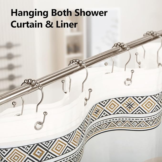 Double Shower Curtain Hooks, Sturdy Metal Nickel Shower Curtain Rings, Glide - Image 5