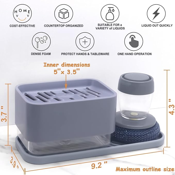 Dish Soap Dispenser with Sponge Holder -Dishwashing Soap Pump Dispenser - Image 3