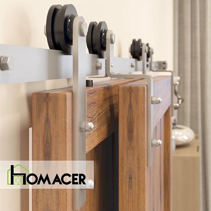 Homacer Brushed Nickel Single Track Bypass Sliding Barn Door Hardware Kit - Image 5