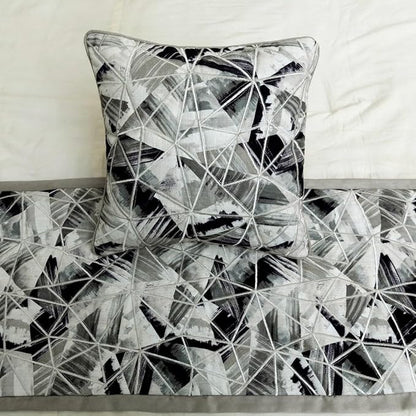 The HomeCentric King/Queen/Twin Grey Decorative Queen 74"x18" Bed Runner with Pillow Cover, Print & Embroidery Bed Scarf on Cotton Fabric - Grey Angular