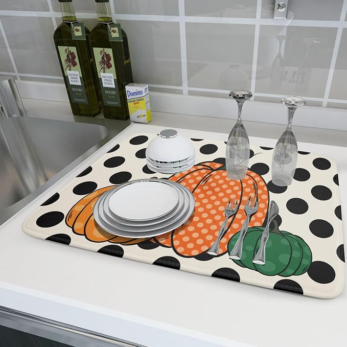 Autumn Pumpkin Dish Drying Mat for Kitchen Counter - Image 6