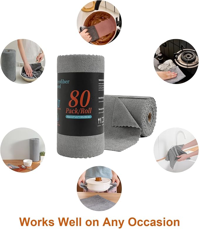 80 Pack Microfiber Cleaning Cloth Roll, Lint Free Rags & Tear Away Reusable - Image 7