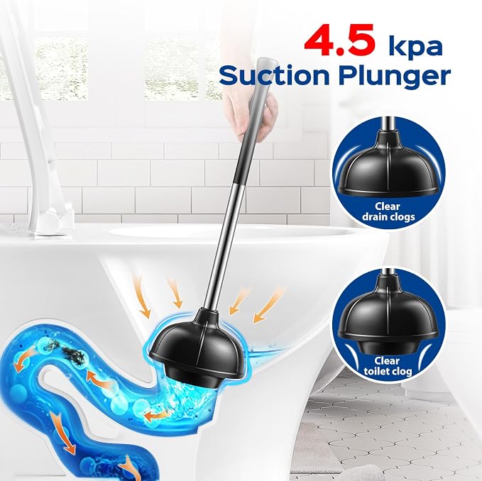 HAMITOR Toilet Plunger and Brush Set: 2 in 1 Stainless Steel Bowl Brush - Image 4