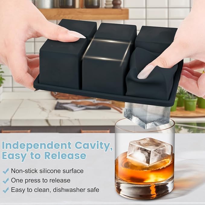 Large Silicone Ice Cube Tray 3Pack, SAWNZC Big Square Ice Cube Molds - Image 2
