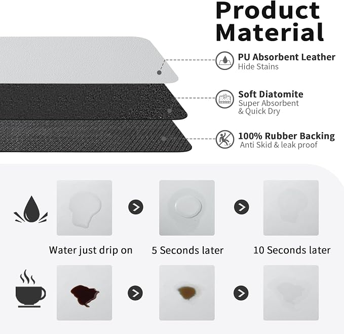 Coffee Mat - Absorbent Hide Stain Rubber Backed Dish Drying Mat - Image 2