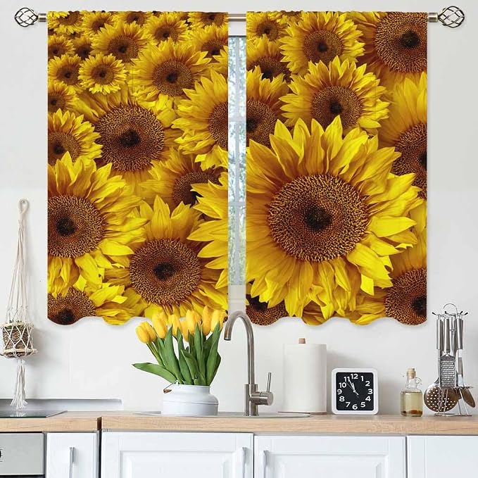 Sunflower Kitchen Curtains Vintage Rustic Grunge Flowers Field Blooms Yellow by Unknown