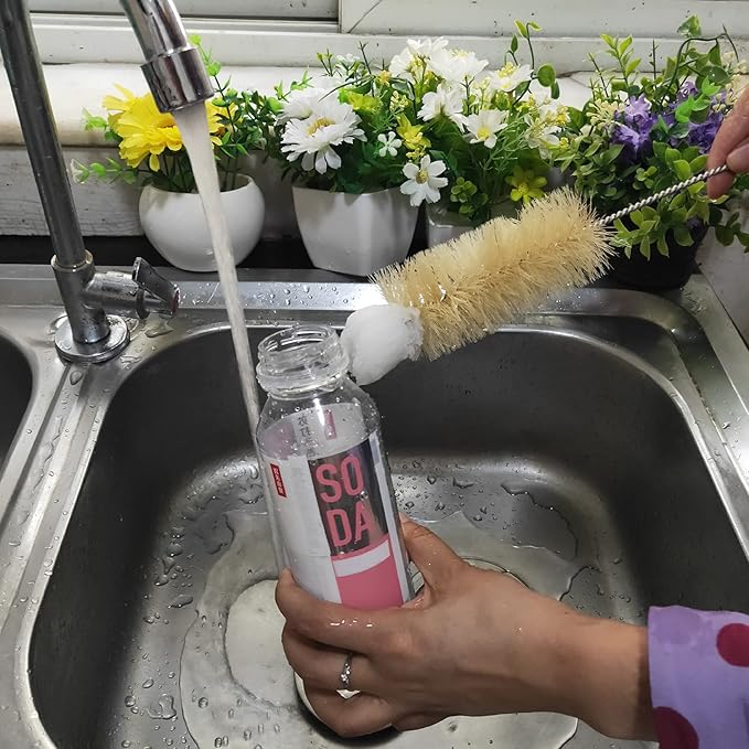 NewFerU Stainless Steel Soda Bottle Cleaning Brush in Natural Boar Bristle Wool - Image 5