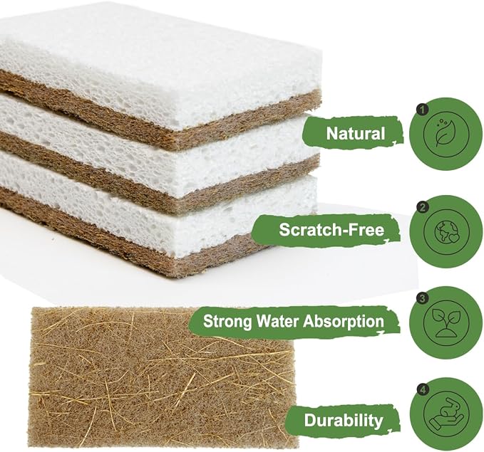 CELOX 12 Pack Coconut Fiber Biodegradable Sponges, Non Scratch Kitchen Cleaning - Image 4