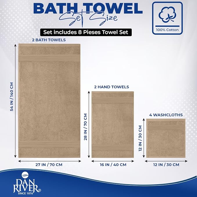 DAN RIVER 8 PC Luxury Bath Towels - Image 2