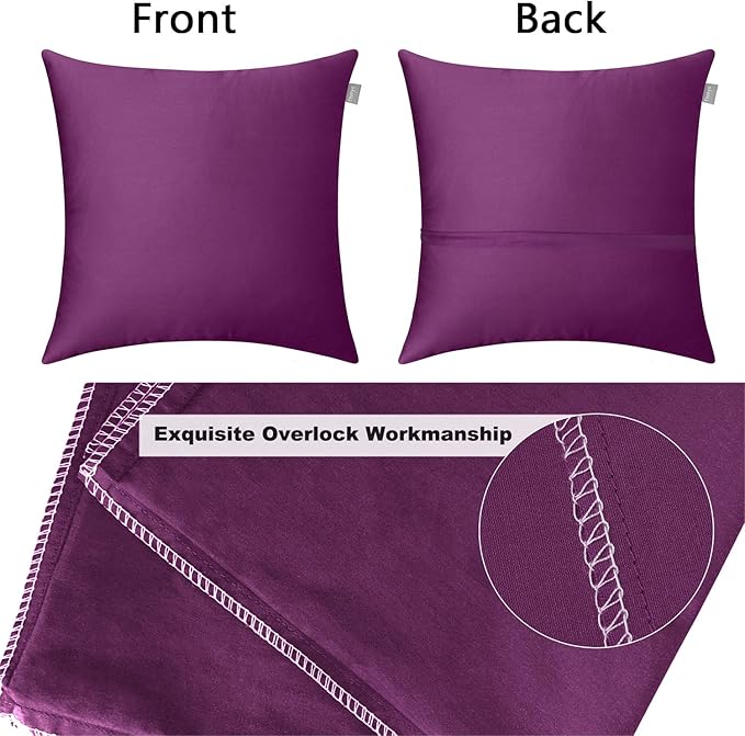 4-Pack 100% Cotton Comfortable Solid Decorative Throw Pillow Case,Thmyo Square Cushion Cover Pillowcase Sublimation Blank Pillow Covers DIY Throw Pillowcase(20x20 inch/ 50x50cm,Dark Reddish Purple)