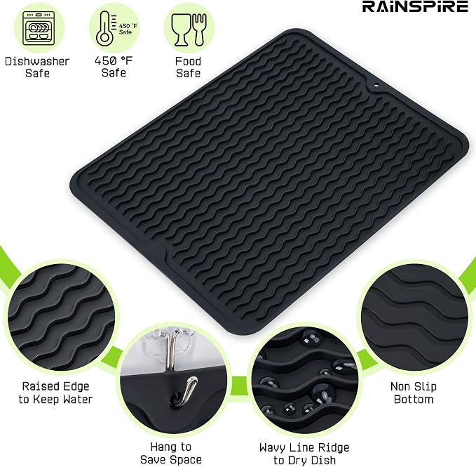 Rainspire Dish Drying Mats For Kitchen Counter, Silicone Dish Mat Drying - Image 3