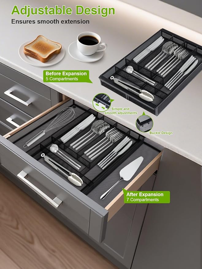 Silverware Organizer Metal Mesh, Large Drawer Organizer, Utensil Cutlery Tray - Image 7