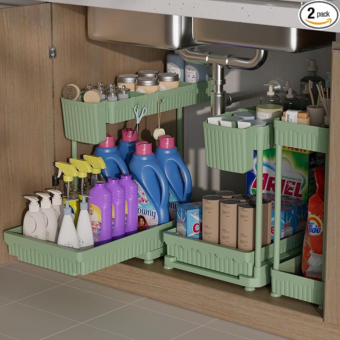 3 Pack Multi-Purpose Under Sink Organizers and Storage, 2026 L-Shaped Pull Out by Sevenblue