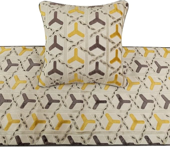 The HomeCentric King/Queen/Twin Grey & Yellow Designer Queen 74"x18" Bed Runner Without Pillow Cover, Beaded Bed Scarf on Velvet Fabric - Tripod