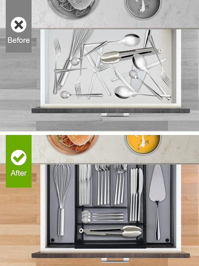 Silverware Organizer Metal Mesh, Large Drawer Organizer, Utensil Cutlery Tray - Image 5