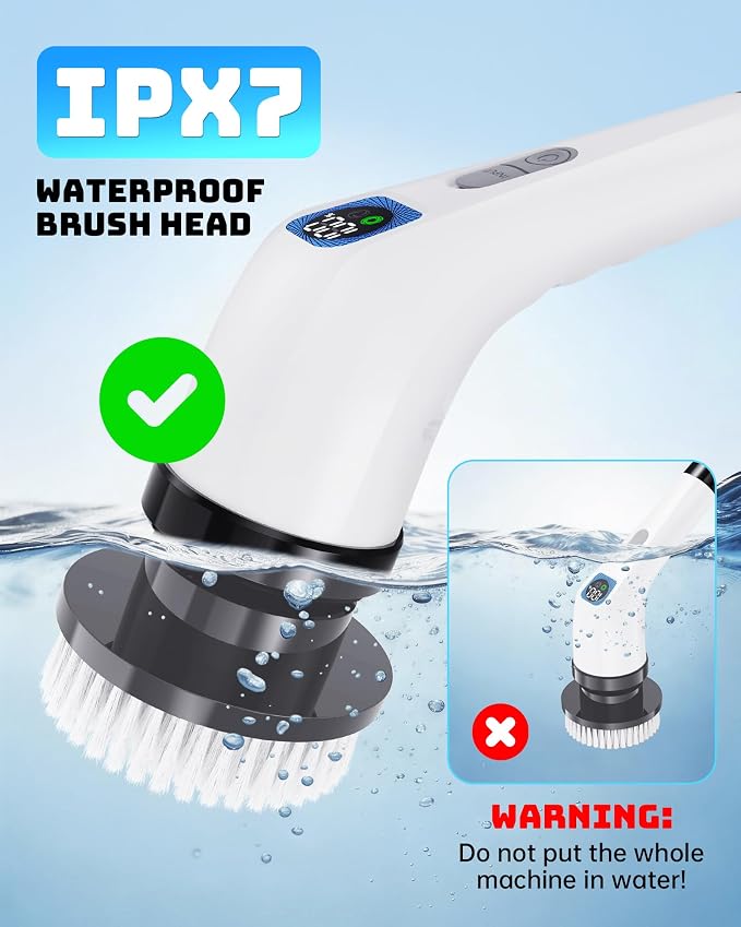 Electric Spin Scrubber, IPX7 Shower Scrubber 7 Replaceable Brush Heads-90Mins - Image 7