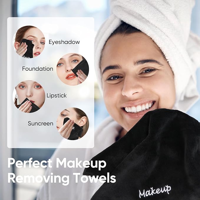 Makeup Remover Cloth, 48 Pack Black Facial Wash Cloths, Soft Coral Fleece - Image 2
