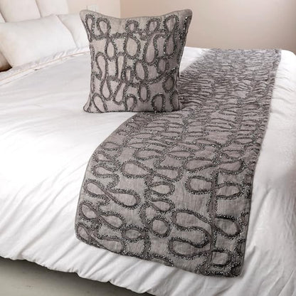 The HomeCentric King Queen Twin Bed Runner, Grey Designer Bed Scarf in Linen with Embroidery, Queen Size 74"x18" Bed Runner with 2 Pillow Cover, Bed Linen Foot Warmer Home Living - Grace Forever