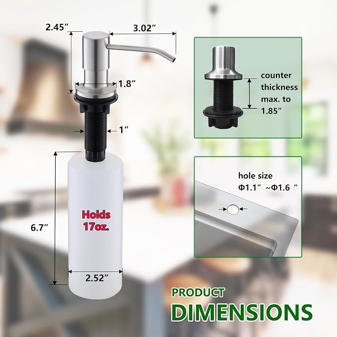 Built in Soap Dispenser for Kitchen Sink, Stainless Steel Brushed Nickel - Image 6