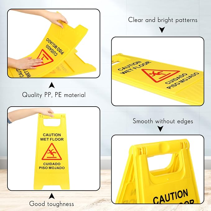 Macarrie 20 Pack Caution Wet Floor Sign Yellow Wet Floor Double Sided Signs - Image 3