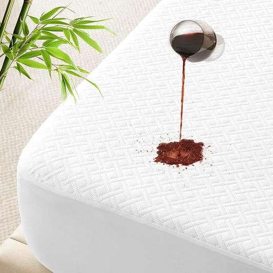 100% Waterproof King Mattress Protector, Breathable Bamboo Rayon Mattress Cover by LUXELINEN