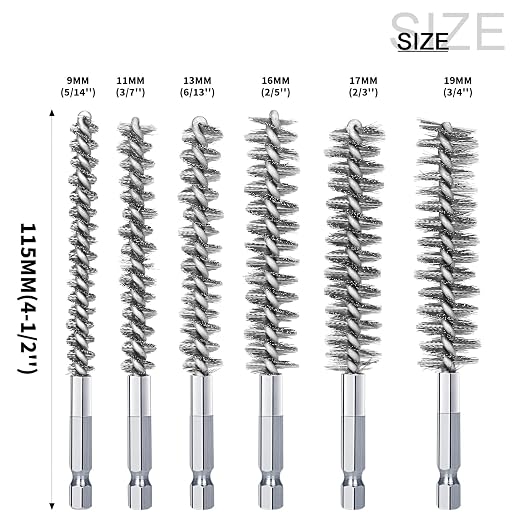 6Pcs Stainless Steel Bore Brush in Different Sizes Twisted Wire Cleaning Brush - Image 2