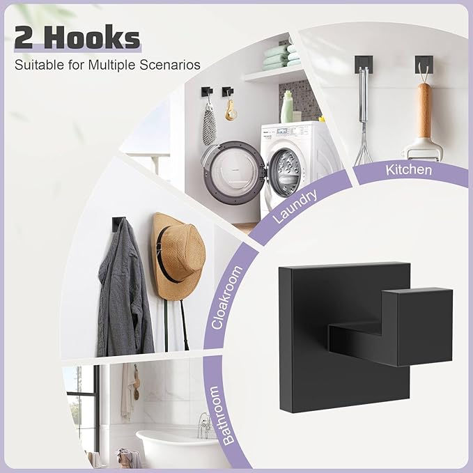 TNOMS Matte Black Towel Bar Set 5-Piece Bathroom Hardware Accessories Set - Image 5