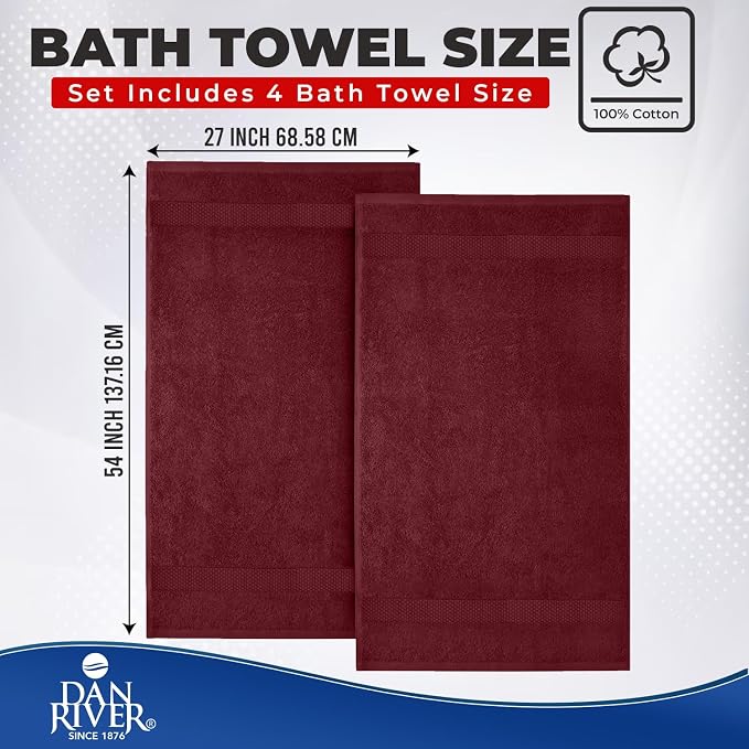 DAN RIVER Bath Towels Set of 4, 27 x 54 Inches, 100% Cotton, Larger & Lighter - Image 2