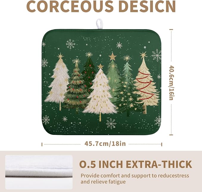 Green Christmas Tree Snowflakes Dish Drying Mat - Image 2