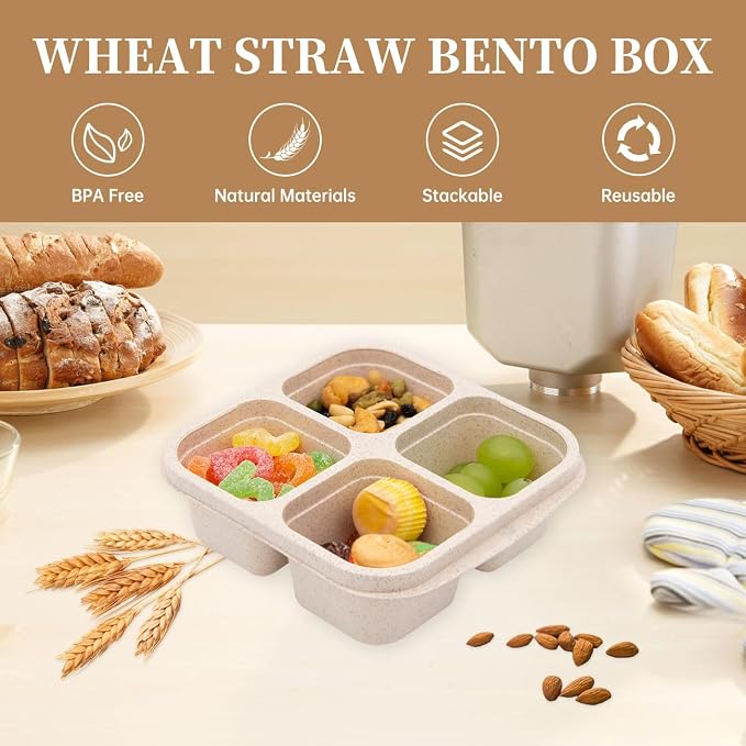 4 Pack Bento Lunch Box，4 Compartment Snack Containers，Divided Bento Snack - Image 3
