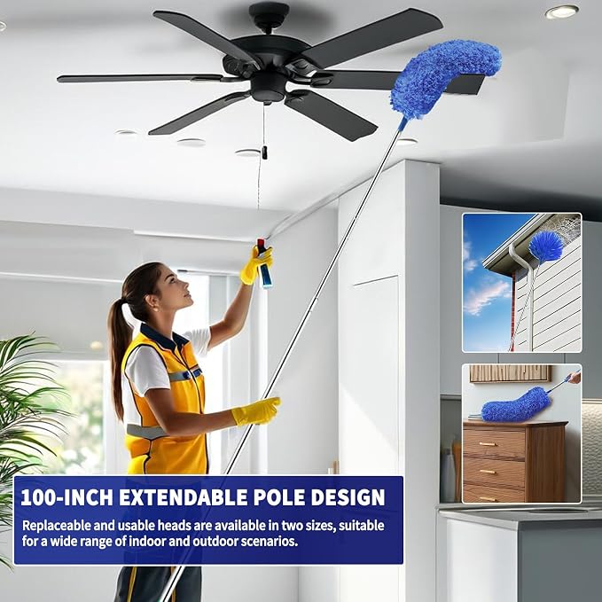 Cobweb Duster with Extension Pole, Washable Cleaning Duster Set with 2 Duster - Image 4