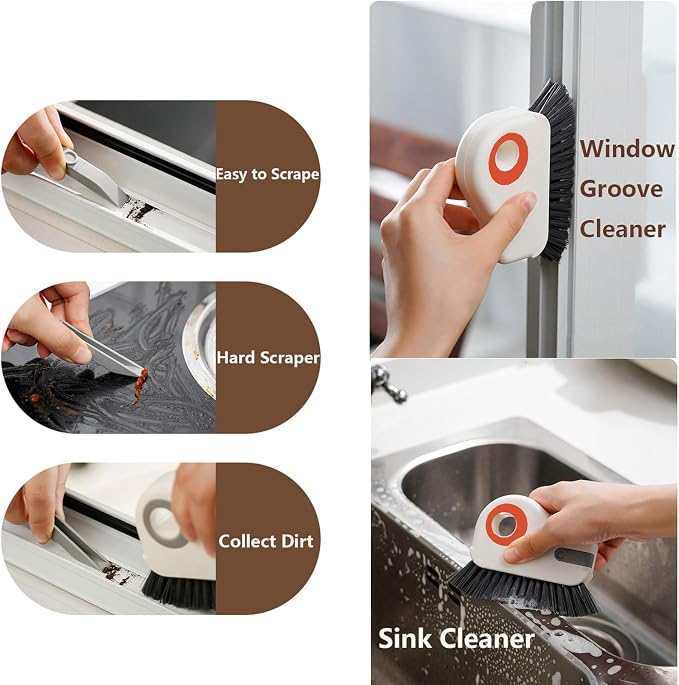 Groove Cleaning Brush 2 in 1 Grout Cleaner Tool Grip Brush Hard Bristle Crevice - Image 2