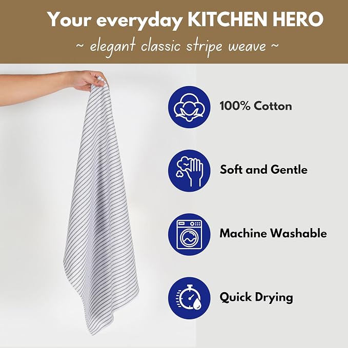 Native Fab 4 Pack Farmhouse Stripe Kitchen Dish Towels Cotton Super Absorbent - Image 4