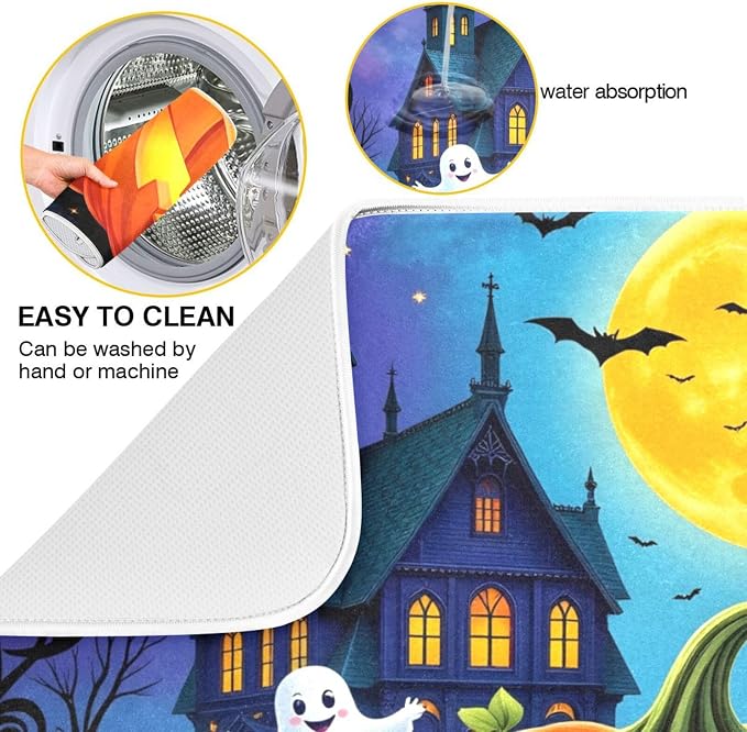 Halloween Pumpkin Ghost Witch Dish Drying Mat - Image 2