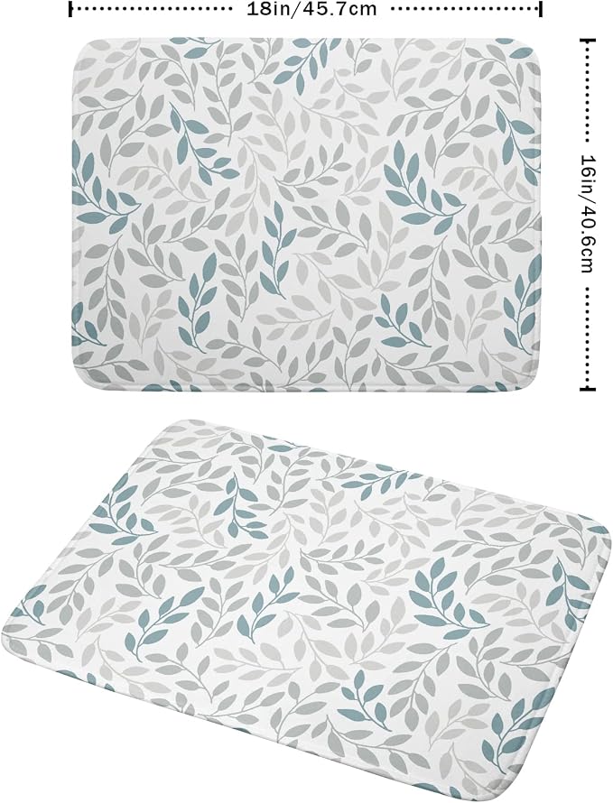 Dish Drying Mats for Kitchen Counter 16x18inch，Grey and Blue Leaves branches - Image 2