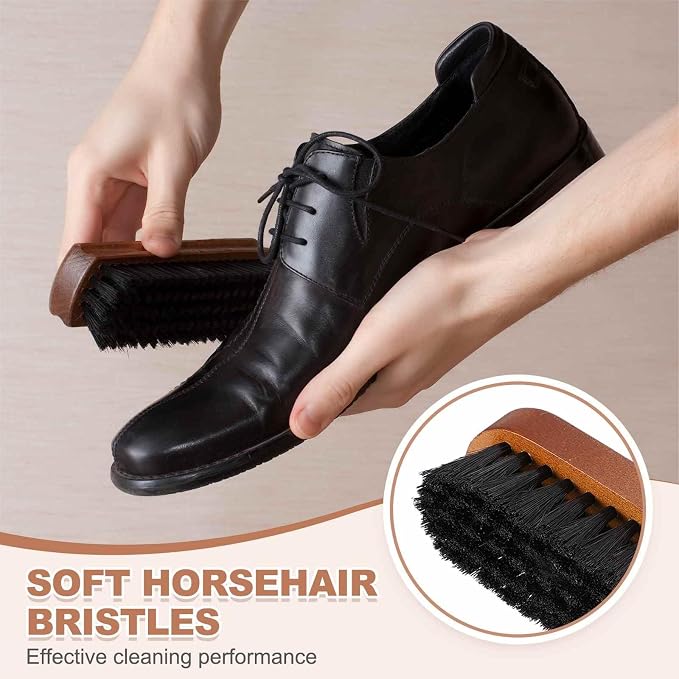 HARFINGTON Shoe Cleaning Brush 5"x2" Beech Wood Horsehair Boot Polish Brushes - Image 4