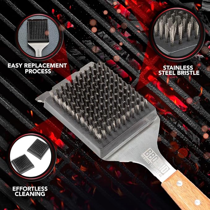 BBQ-AID 2-Pack Wire Grill Brush Replacement Heads, Grill Cleaning Bristle Brush - Image 5