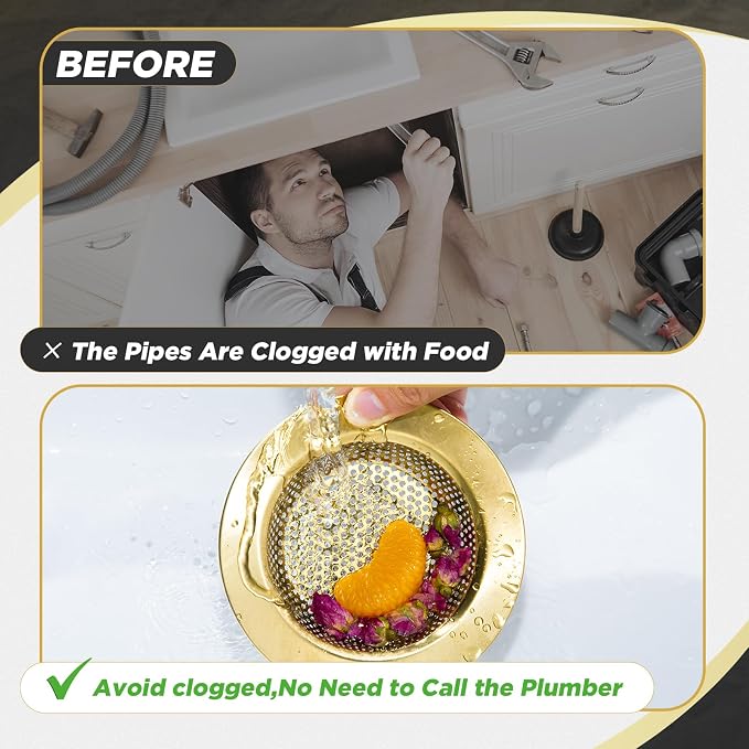 Mudder 3 Pcs Kitchen Sink Drain Strainer and Stopper Stainless Steel Garbage - Image 6